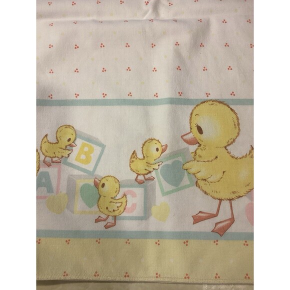 Vtg Riegel Mother Baby Duck Blocks Hearts Blanket White Blue Yellow Pink 27x34 - Picture 4 of 13